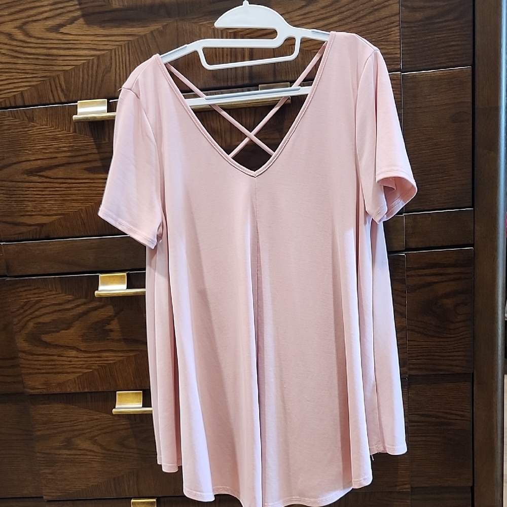 Pink V-Neck Crisscross Back Women Top